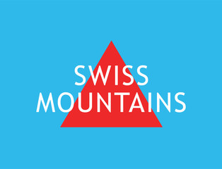 Alps, Swiss Mountains - Vector creative badge for organizing tours to the mountains. Symbol isolated on trustworthy blue color.