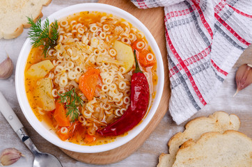 Thick vegetable soup with pasta