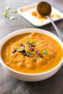 Pumpkin Curry Soup in a Bowl