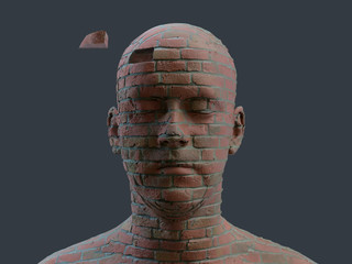 head of a man made of brick