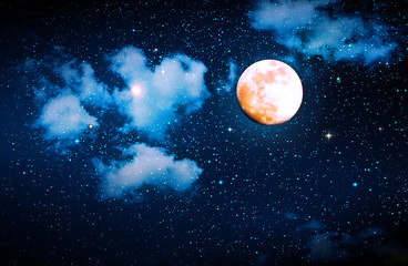 Full moon with stars at dark night sky .