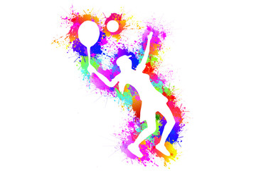 Fototapeta na wymiar Sports. Tennis logo design. Colorful paint drops ink splashes. Icon, Exercise, Symbol, Silhouette. Vector illustration.
