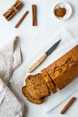 Homemade apple cinnamon cake. Autumn baked dessert with traditional fall spices.