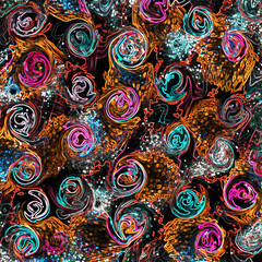 abstract pattern with scribble, black, orange, pink, blue color