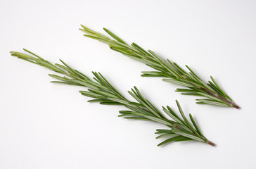 Obraz premium Fresh raw branches of rosemary on white background.