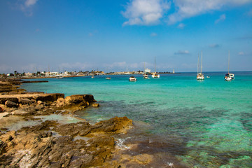 boats in the bay from Island Formentera-Ibiza