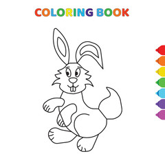 cute cartoon happy smiling rabbit coloring book for kids. black and white vector illustration for coloring book. happy smiling rabbit concept hand drawn illustration