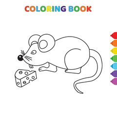 cute cartoon mouse found cheese coloring book for kids. black and white vector illustration for coloring book. mouse found cheese concept hand drawn illustration
