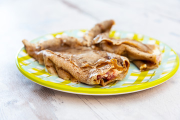Homemade french buckwheat galette on the table