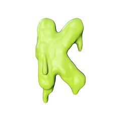 Letter K green slime oozing halloween font. 3D Rendering