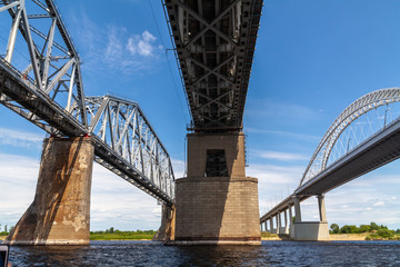 Railroad and road bridges over the Vilga river