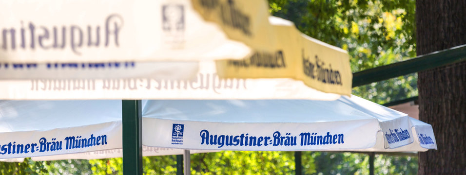 berlin, brandenburg/germany - 24 08 19: augustiner br&auml;u m&uuml;nchen beer sign in berlin germany