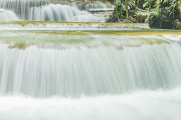 Huai Mae Khamin Waterfalls in Tropical Rainforest at Kanchanaburi Province, Thailand