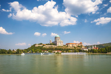 Fototapeta na wymiar View of the Esztergom Basilica above the Danube river, Hungary, Europe.