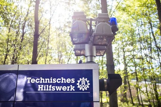 siegen, North Rhine-Westphalia/germany - 11 08 19: german thw emergency energy station in siegen germany