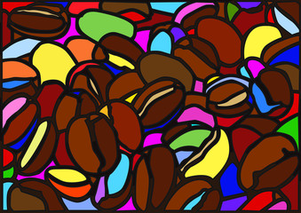 coffee beans moses stained glass illustration vector is a mosaic glass that is used to decorate a picture of a window door  multi color