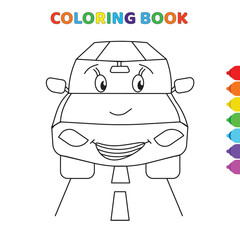 cute cartoon happy smiling card on road coloring book for kids. black and white vector illustration for coloring book. happy smiling card on road concept hand drawn illustration