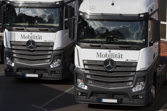 Siegen, Nrw/germany - 10 08 19: Mercedes Benz Trucks In Siegen Germany