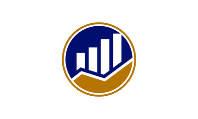 Obraz premium Circular logo featuring a rising bar graph with a golden accent line