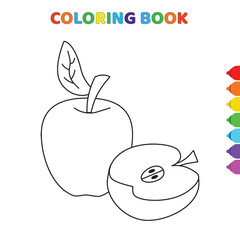 cute cartoon apple slice coloring book for kids. black and white vector illustration for coloring book. apple slice concept hand drawn illustration