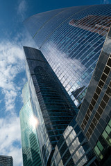 Plakat MOSCOW. RUSSIA - Septemer 5, 2019: Skyscrapers of Moscow city business center closeup. Moscow International Business Center also referred to as Moscow-City