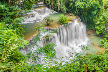 Huai Mae Khamin Waterfalls in Tropical Rainforest at Kanchanaburi Province, Thailand