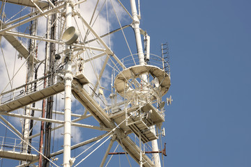 Radio-television tower for receiving and transmitting electromagnetic signals at a distance. Metal...