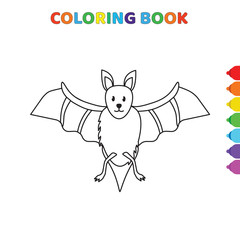 cute cartoon bat animal coloring book for kids. black and white vector illustration for coloring book. bat animal concept hand drawn illustration