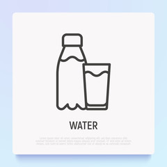 Water bottle and drinking glass thin line icon. Modern vector illustration.