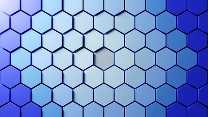 three dimensional computer generated image of abtract gradient blue hexagon background