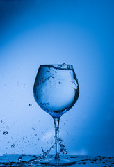 water, glass, drink, splash, liquid, pouring, blue, isolated, drop, white