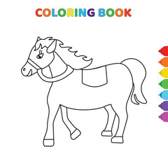 Fototapeta na wymiar cute cartoon horse front view coloring book for kids. black and white vector illustration for coloring book. horse front view concept hand drawn illustration