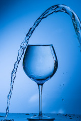 water, glass, drink, splash, liquid, pouring, blue, isolated, drop, white