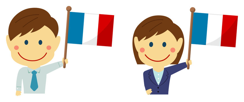 Cartoon business person of various races with national flags / France .Flat vector illustration.