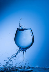 water, glass, drink, splash, liquid, pouring, blue, isolated, drop, white