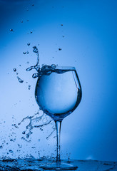 water, glass, drink, splash, liquid, pouring, blue, isolated, drop, white