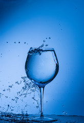 water, glass, drink, splash, liquid, pouring, blue, isolated, drop, white