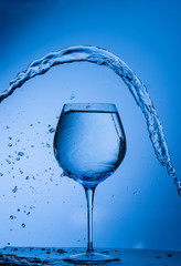 water, glass, drink, splash, liquid, pouring, blue, isolated, drop, white