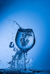 water, glass, drink, splash, liquid, pouring, blue, isolated, drop, white