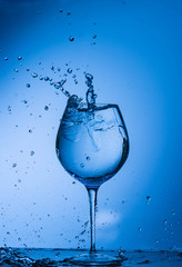water, glass, drink, splash, liquid, pouring, blue, isolated, drop, white