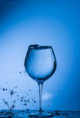 water, glass, drink, splash, liquid, pouring, blue, isolated, drop, white