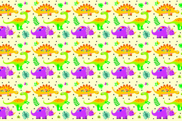 Dino Pattern, Cute happy smiling funny dinosaur . Seamless vector pattern