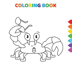cute cartoon cancer animal coloring book for kids. black and white vector illustration for coloring book. cancer animal concept hand drawn illustration