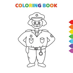 cute cartoon police man coloring book for kids. black and white vector illustration for coloring book. police man concept hand drawn illustration