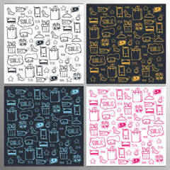 Set of Sale backgrounds with hand draw doodle icons.