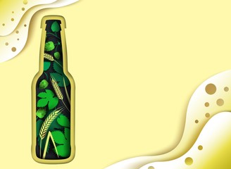 Beer poster design template, vector paper cut illustration