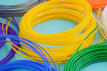 Plastic PLA and ABS filament material for printing on a 3D pen or printer of various colors