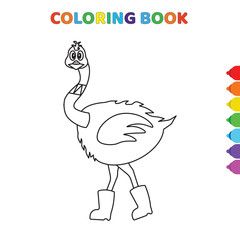 cute cartoon ostrich front view coloring book for kids. black and white vector illustration for coloring book. ostrich front view concept hand drawn illustration