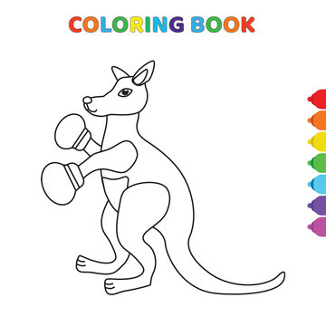 cute cartoon boxer kangaroo coloring book for kids. black and white vector illustration for coloring book. boxer kangaroo concept hand drawn illustration