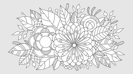 Card with a floral pattern. Coloring Book Page.